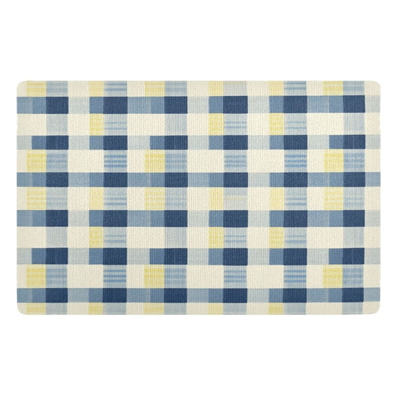 Blue and Yellow Gingham Doormat 32x20 inch Non Slip Doormat Absorbent Welcome Mat Indoor Doormat for Bedroom Living Room