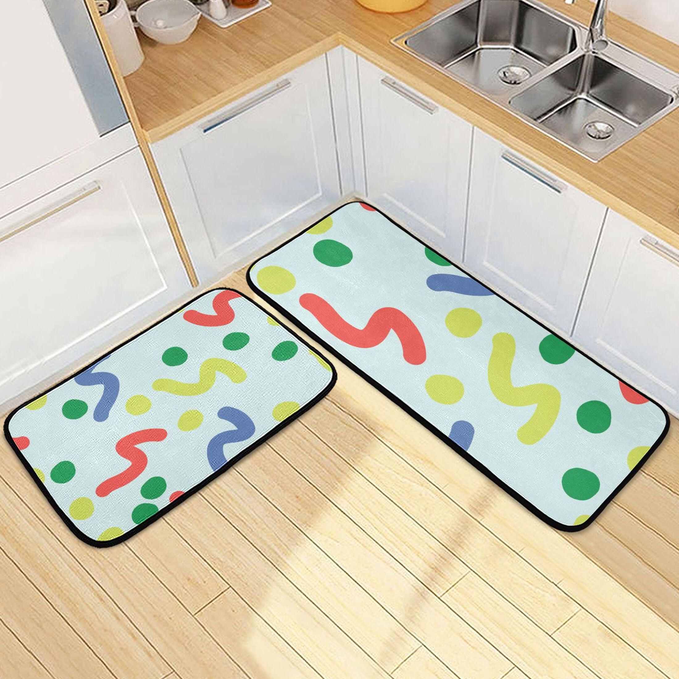 Blue and Yellow Green Kitchen Rugs Set of 2 Non Slip Floor Foam Mat ...