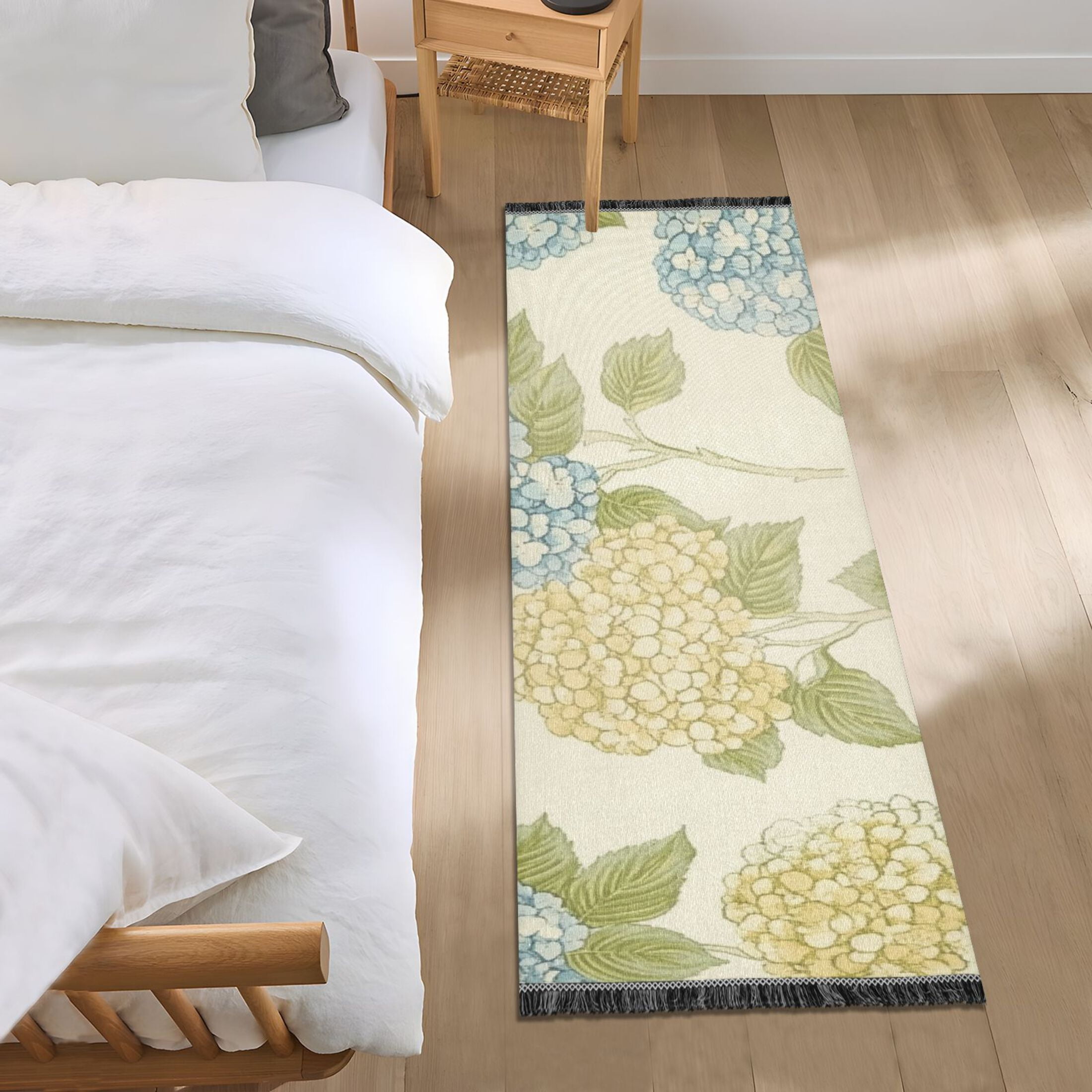 Blue and Yellow Hydrangeas Bedroom Runner Rug 2'x 6' Non Slip Carpet ...