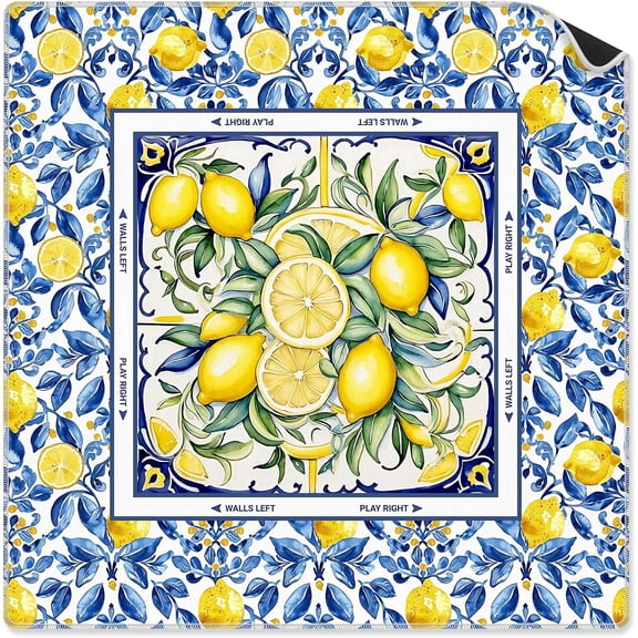 Blue and Yellow Lemon Mahjong Mat 31.5 x 31.5 Inch
