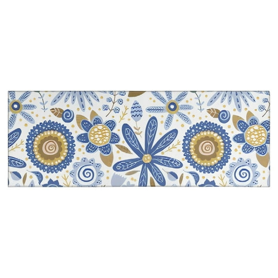 Blue and Yellow Pioneer Flower Kitchen Rug Mat,Kitchen Runner Rugs Non Skid Washable,Decorative Kitchen Floor Mats for Kitchen,Sink,Laundry,17"X47"