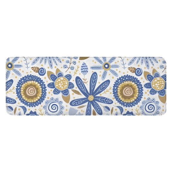 Blue and Yellow Pioneer Flower Kitchen Rug Mat,Kitchen Runner Rugs Non Skid Washable,Decorative Kitchen Floor Mats for Kitchen,Sink,Laundry,17"x47.2"