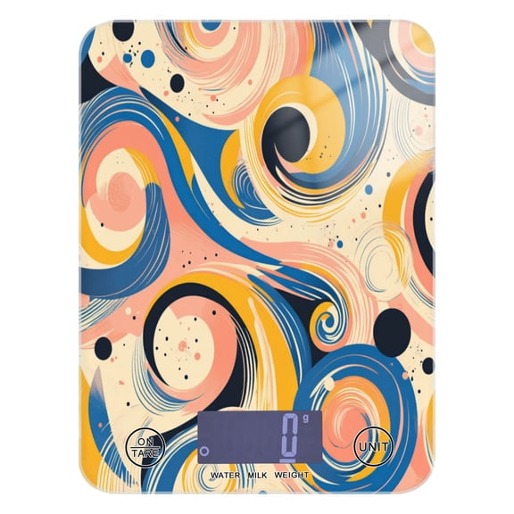 Blue and Yellow Swirls Food Scale Digital Kitchen Scale Waterproof Grams Ounces lbs for For Baking and Cooking