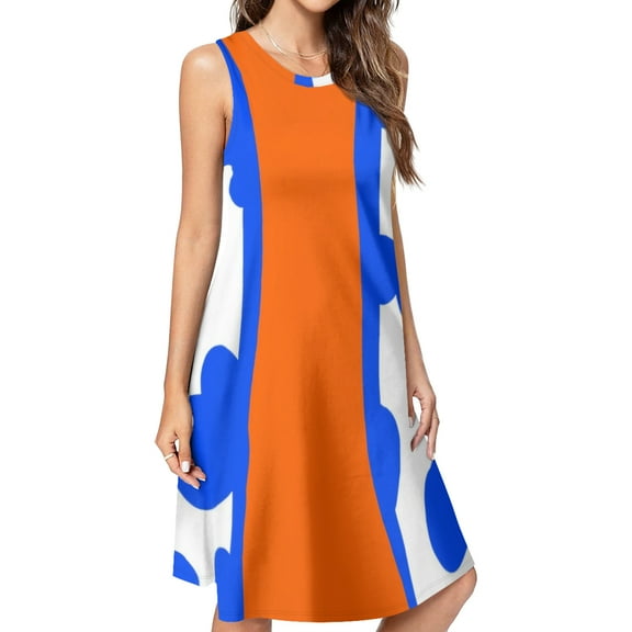 Blue and orange Spring Summer Dresses for Women Fashion T-shirt Dress Casual Sleeveless Loose Sundress with Pockets