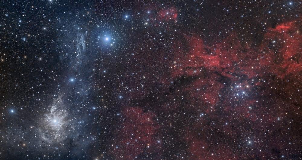 Blue and red nebulae in the Camelopardalis constellation Canvas Art - John DavisStocktrek Images (20 x 11)