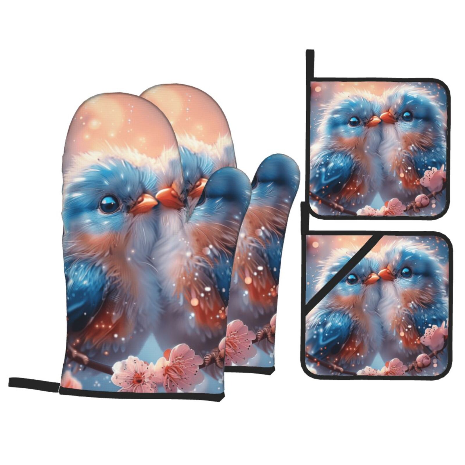 Blue animal oven mitts and potholders 4piece set, oven mitts and