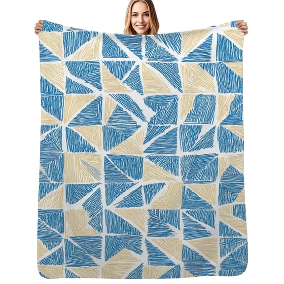 Blue beige geometric pattern Soft Blanket Travel Bedding Throws Flannel Bedspread Sofa Bed Cover