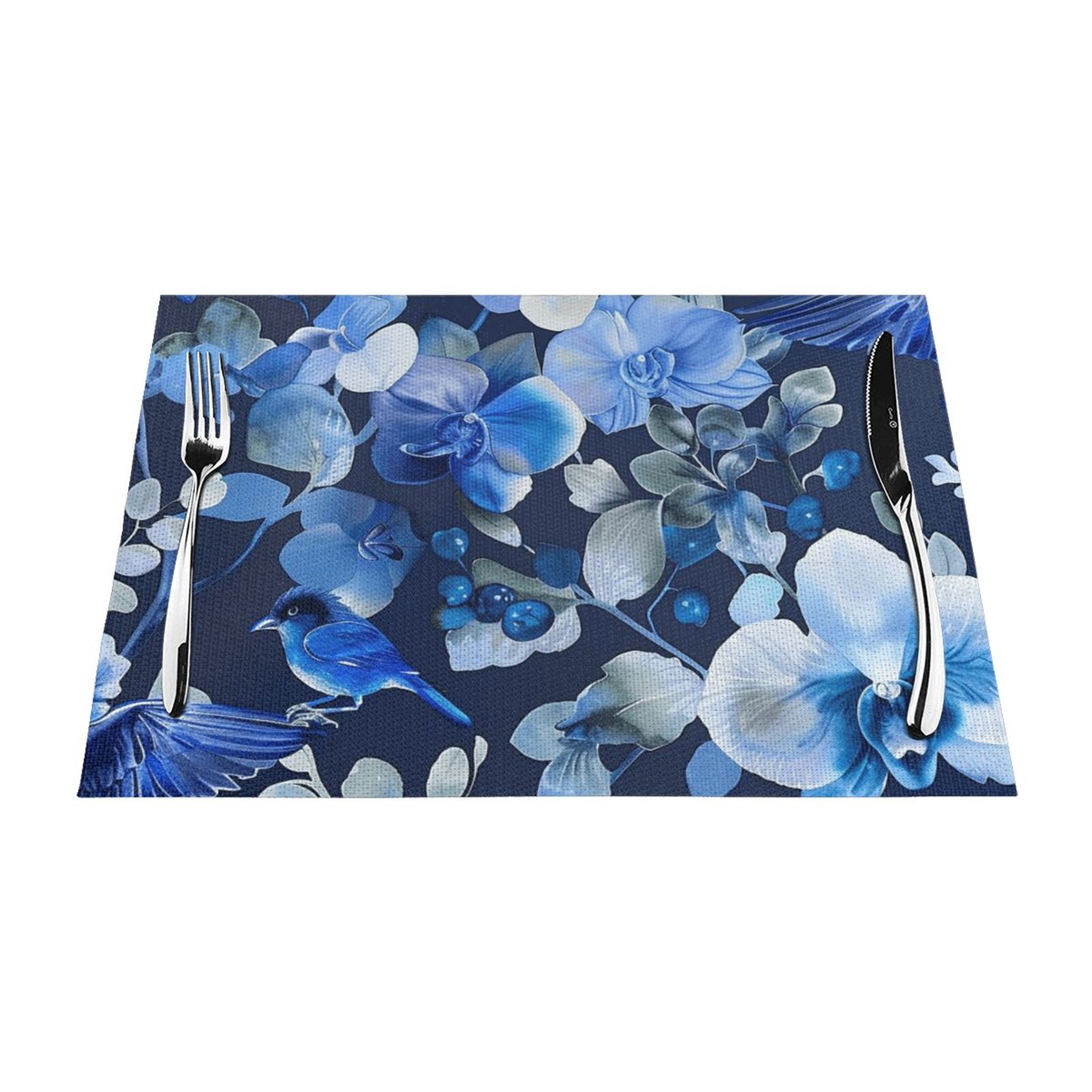 Blue birds Flowers Table mat can be wiped, dinner mat set, felt can be