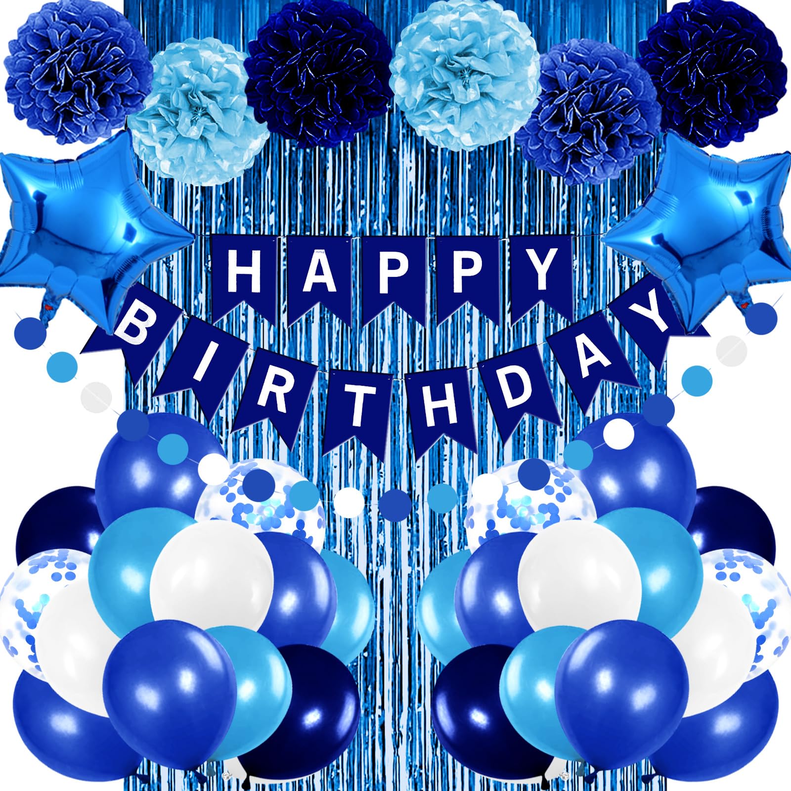 Blue birthday party decorations set, happy birthday banner, latex ...