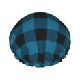thumbnail image 1 of Blue black plaid Shower Cap, Reusable Bath Hair Hat for all Hair Lengths Hair Cover with Elastic Band Double Waterproof Layers Bathing Hat, 1 of 5