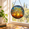 Blue-brown Celtic Tree of Life Stained Glass Suncatcher Window Hanging ...