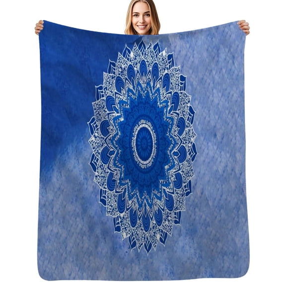 Blue circle floral mandala texture Flannel Blanket Warm Soft Bedding Throws Winter Camping Chair Sofa Bed