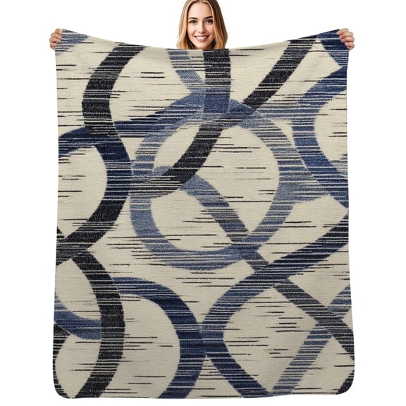 Blue circles cream background fabric Flannel Blanket Warm Soft Bedding Throws Winter Camping Chair Sofa Bed
