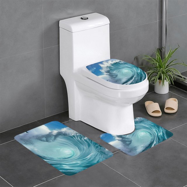 Blue closeup Bathroom Decot Bathroom Rug Sets 3 Piece Toilet mat