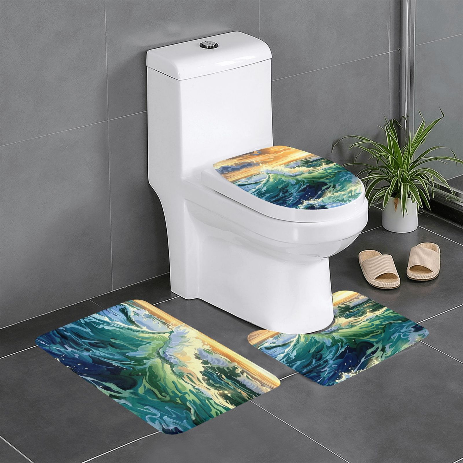 Blue close-up Bathroom Decot Bathroom Rug Sets 3 Piece Toilet mat ...