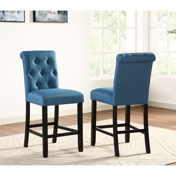 Blue counter height chair set button tufted for dining room spaces add sophistication