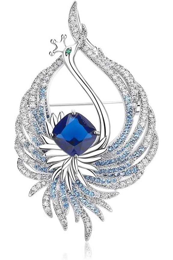 Blue crystal phoenix brooch, women's style elegant rhinestone bird brooch, suitable for Mother's Day, weddings, parties, and everyday wear.