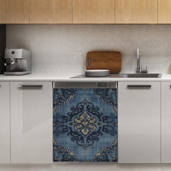 Blue damask patterned rug Dishwasher Magnet Cover Decorative Sticker for Home Cabinet Kitchen 23" x26"