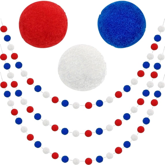 Blue decorations for Party, Fourth of July decorations, Pom Pom Garland, Outdoor Porch decor, Front Porch decorations Outdoor, Red decorations, 1.5 in Diameter, 72 in, 1 Pc