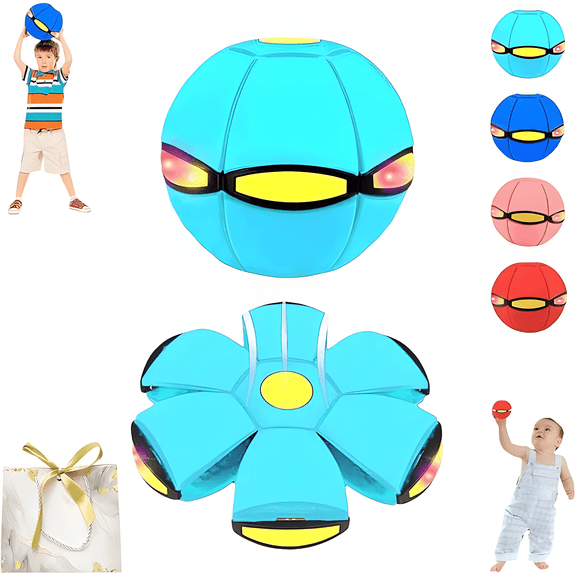 Blue dual-mode magic flying disc and bouncy ball, made of soft rubber, perfect for outdoor play and parent-child interaction, suitable for children aged 3-7.