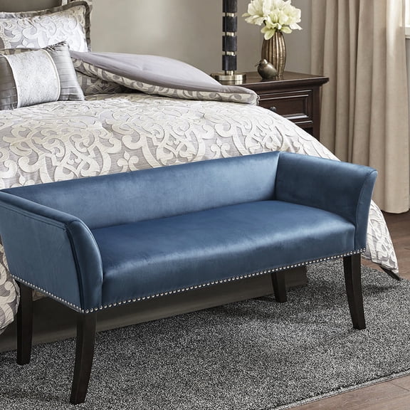 Blue fabric bench - Flared armrest accents - Living space - Fashion - forward home furniture