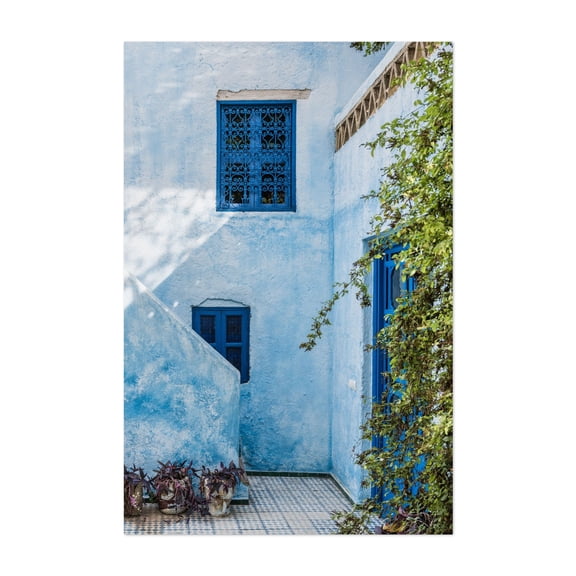 Blue facade in Morocco - Fes Fez-Meknès Morocco Photography Architecture Mediterranean Travel Poster Botanical Rustic Pastel Minimalist Unframed Wall Art Print 12 x 18 inches