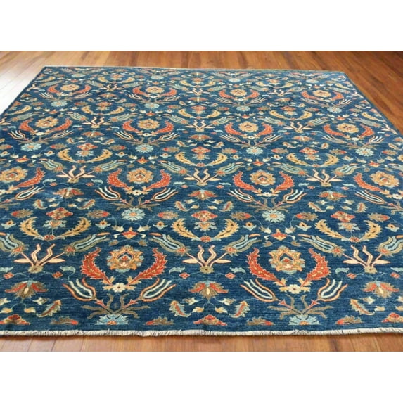 Blue floral Modern 13X13 Handmade Wool Rug # 11366