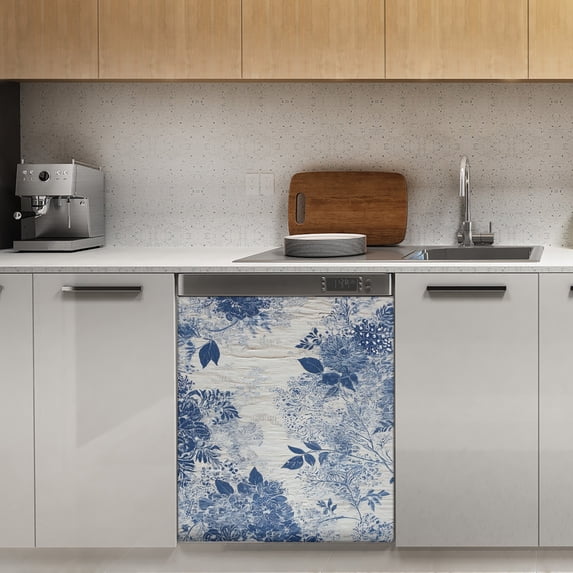 Blue floral wooden design Dishwasher Magnet Cover Decorative Sticker for Home Cabinet Kitchen 23" x26"
