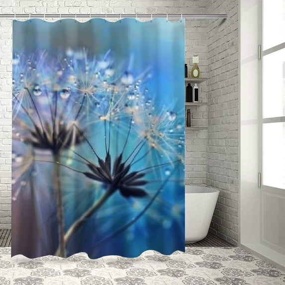 Blue flower, dandelion Bathroom Decor Set , multi size Colorful Luxurious Graphic Print Polyester Fabric Fashion Bathroom Decor Sets with Hooks 100%聚酯纤维 shower curtain for bathroom decoration shower