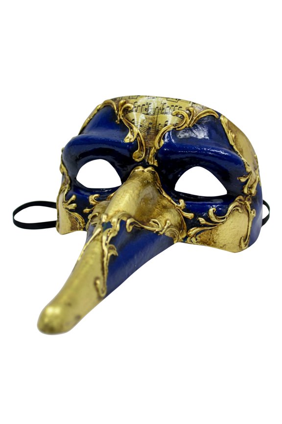 Blue/gold Long Straight Masquerade Nose Adult Costume Mask