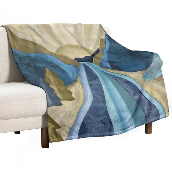Blue gold mountain river sunrise Throw Blanket Single Warm for babies Blankets For Sofas Blankets