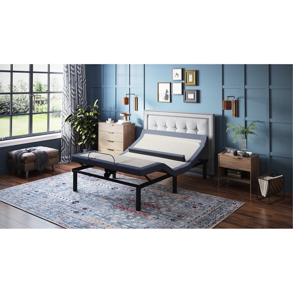 Blue-gray Steel Twin XL Adjustable Bed Base with Lumbar Adjustment 2 USB Ports Easy Setup
