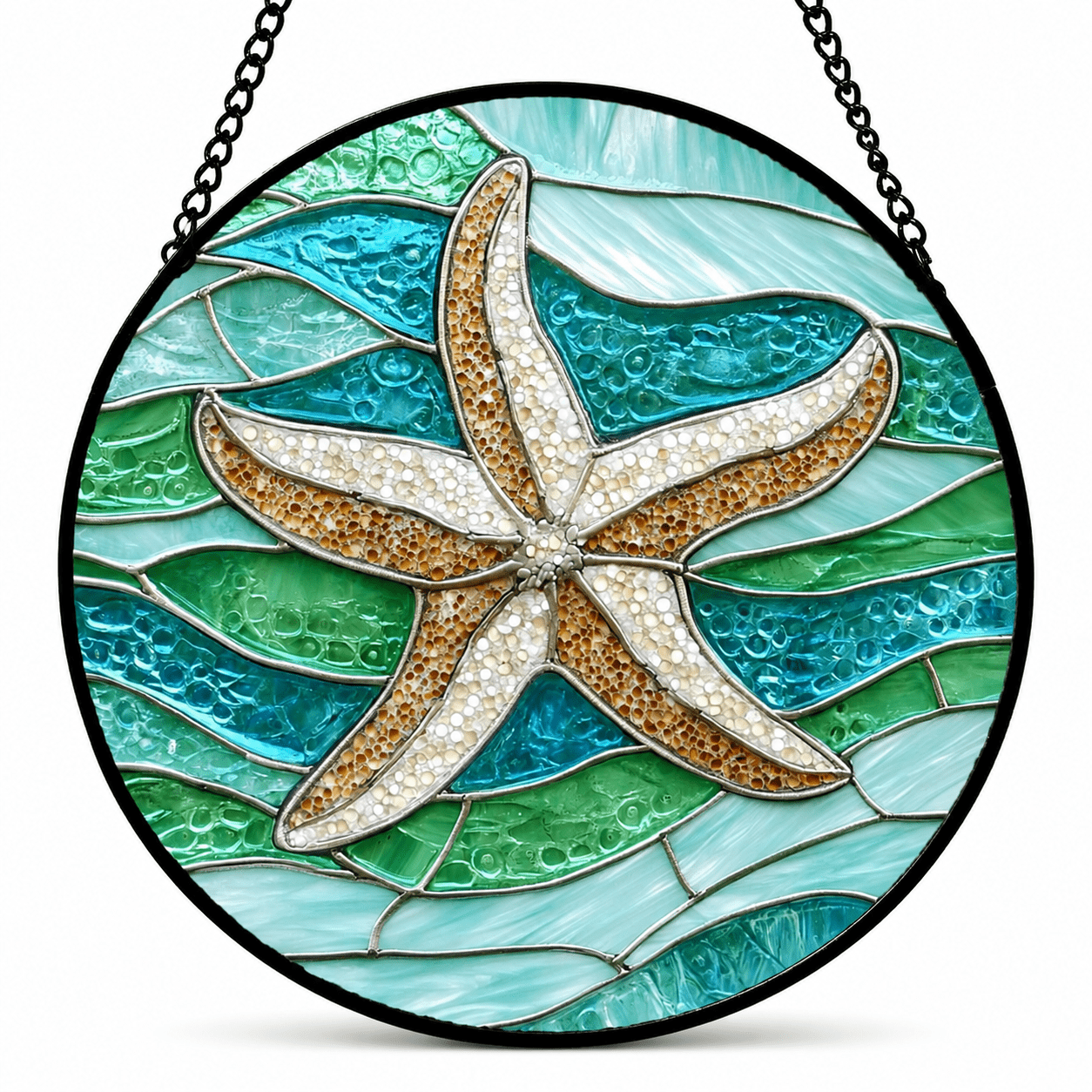 Blue-green 9.8x9.8 IN Stained Glass Sun Catcher Window Hanging Home ...