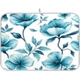 thumbnail image 1 of Blue-green Flowers and Leaves Dish Drying Mat Kitchen Counter Mat Draining Mat Kitchen Accessories Dish Rack Pad for Dishes, Utensils, Countertops, Sinks 16x18in, 1 of 6