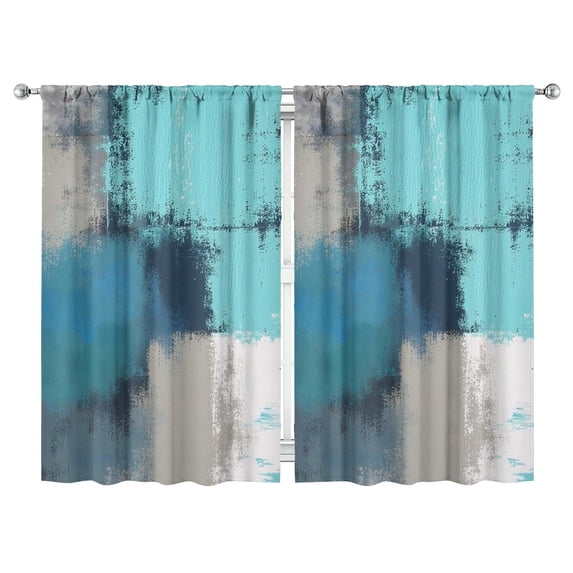 Blue-green Matte Color Blocks Curtains-blackout Curtains Bedroom Decor Living Room Darkening Grommet Window Drapes 2 Panels Set 52"x 84"