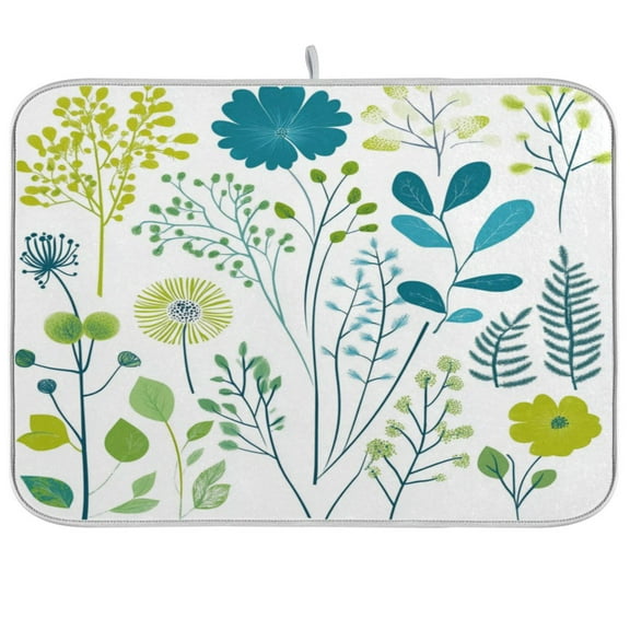 Blue-green Plants Dish Drying Mat Kitchen Mats Microfiber Counter Absorbent Dish Pad Drainer Rack