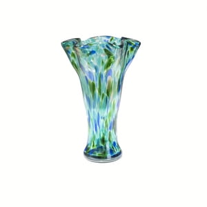 Blue green glass vase, capable of cultivating fresh flowers in water wide mouthed green hand blown vase, beautiful spring flower arrangement container bookshelf dining table bedroom center decoration