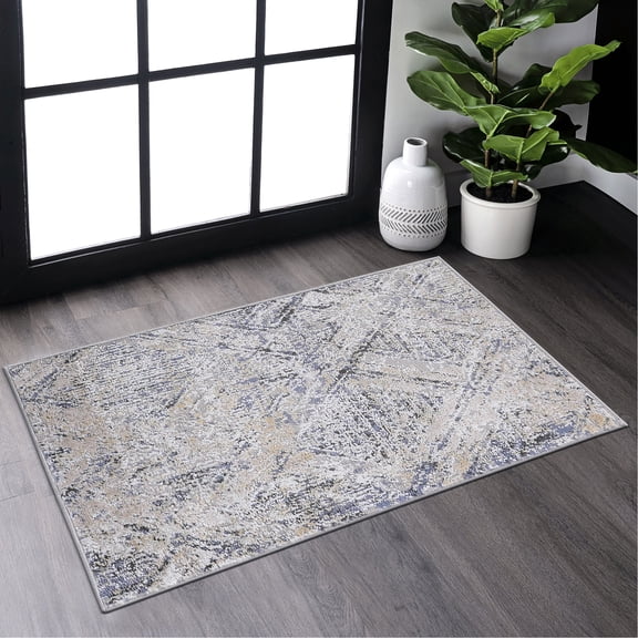 Blue/grey Geometric Non-shedding Area Rug - Stain , Suits Living Room And Nursery By Loom & Perfect For Bedroom Home Office