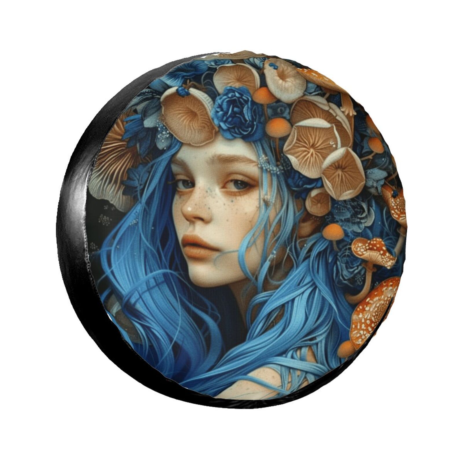 Blue haired woman with mushroom Weatherproof tire protection cover