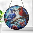 thumbnail image 1 of Blue jay and cardinal on branch GLASS Suncatcher Hanging, blue jay lovers gift, Suncatcher ornament, Bird nerd gift, bird feeder gift, cardinal glass suncatcher, 1 of 4