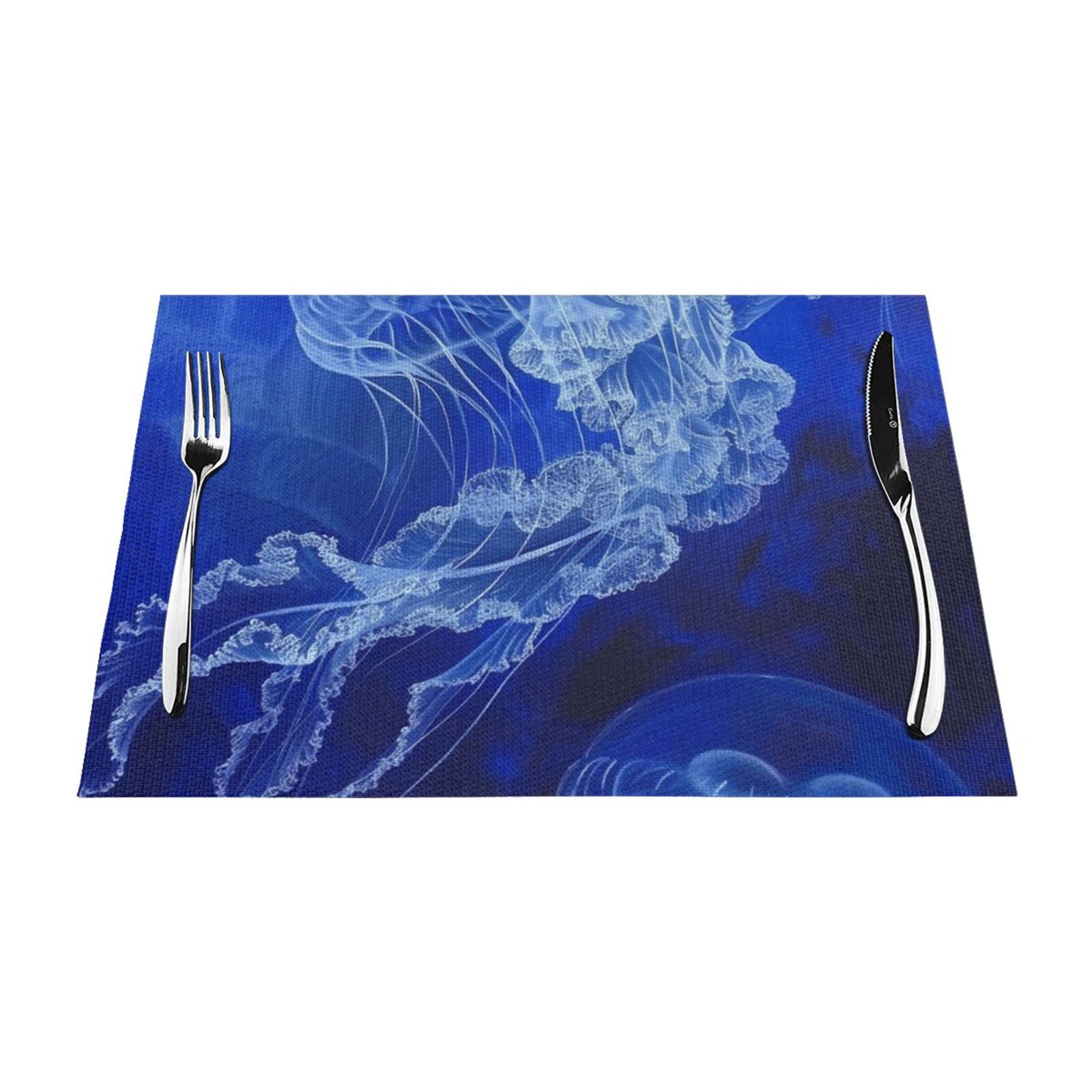 Blue jellyfish at the bottom of the sea Table mat can be wiped, dinner
