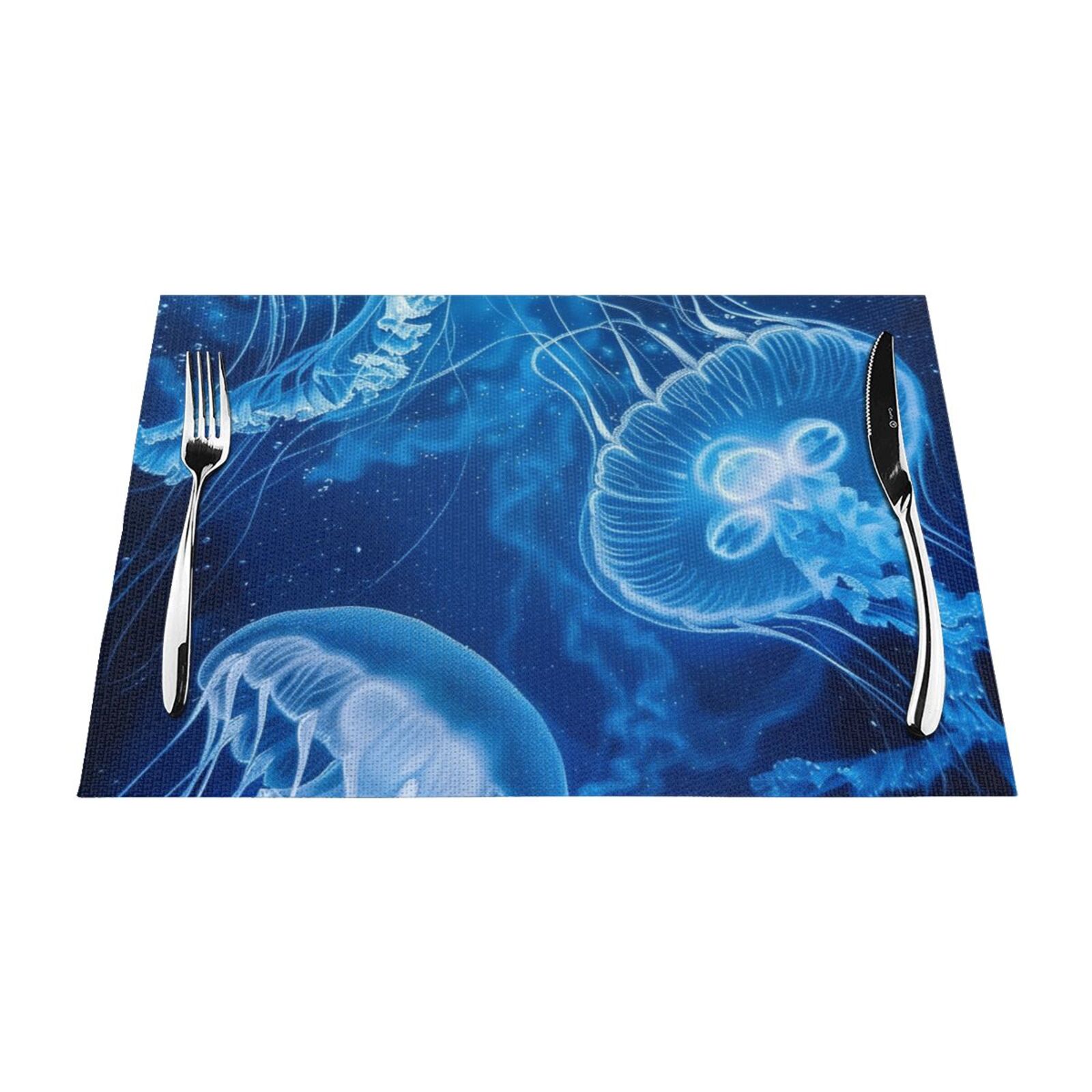 Blue jellyfish at the bottom of the sea Table mat can be wiped, dinner