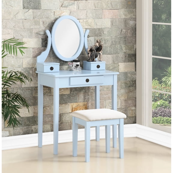 Blue makeup vanity table with 3 storage compartments / Provide space for jewelry and products