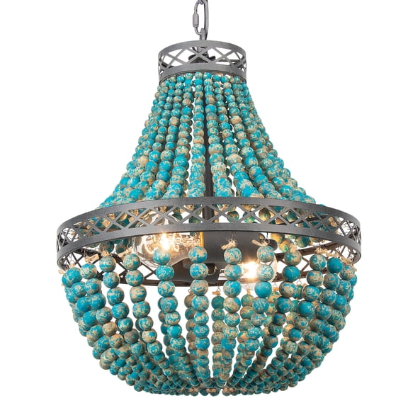 Novaretro 2 Lights Blue wooden bead pendant light(not include bulb)
