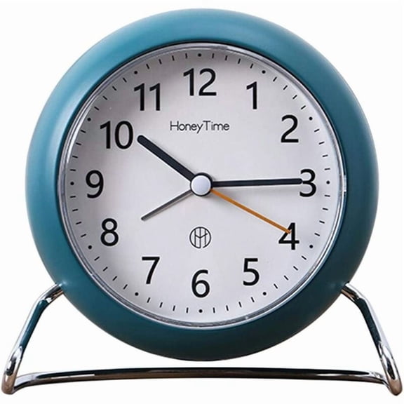Blue modern simple Nordic silent round alarm clock personality home decoration bedside clock