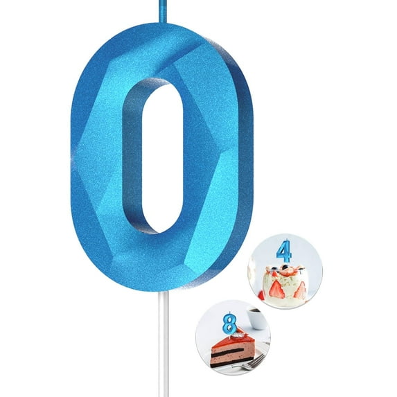 Blue number 0 candle, 0 birthday candle, 3D Diamond Birthday Number Candles are suitable for digital candle cake topper decorations for weddings, anniversaries and birthday celebrations.