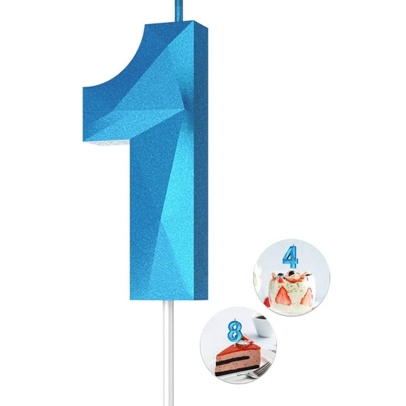 Blue number 1 candle,1 birthday candle, 3D Diamond Birthday Number Candles are suitable for digital candle cake topper decorations for weddings, anniversaries and birthday celebrations.