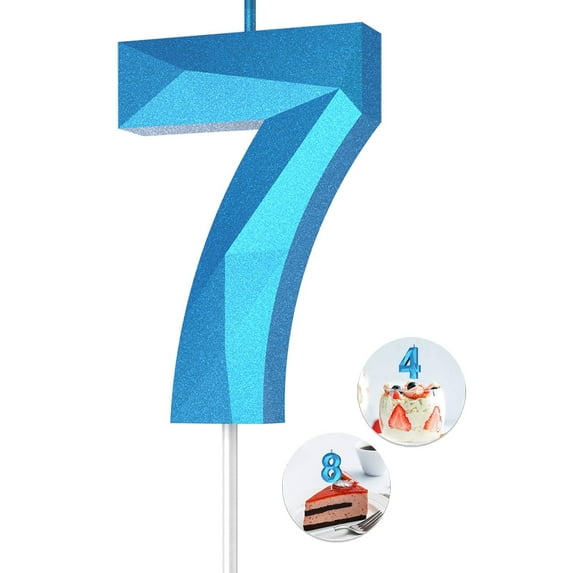 Blue number 7 candle 7 birthday candle, 3D Diamond Birthday Number Candles are suitable for digital candle cake topper decorations for weddings, anniversaries and birthday celebrations.