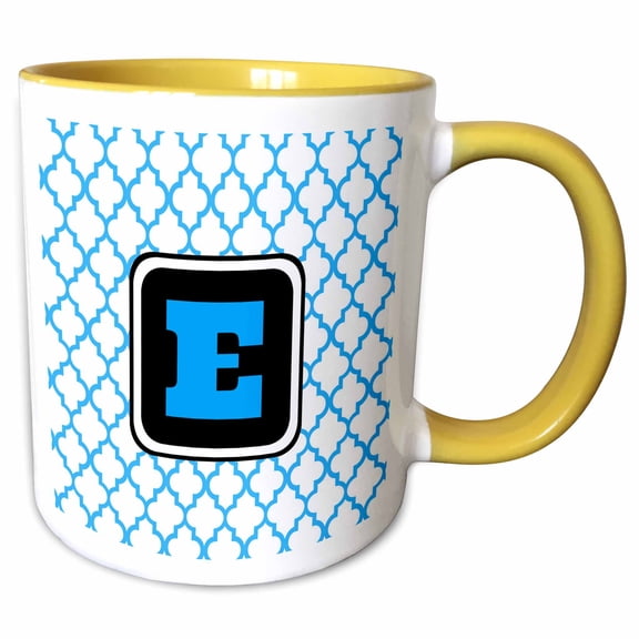 Blue pattern monogram initial E 15oz Two-Tone Yellow Mug mug-252278-13