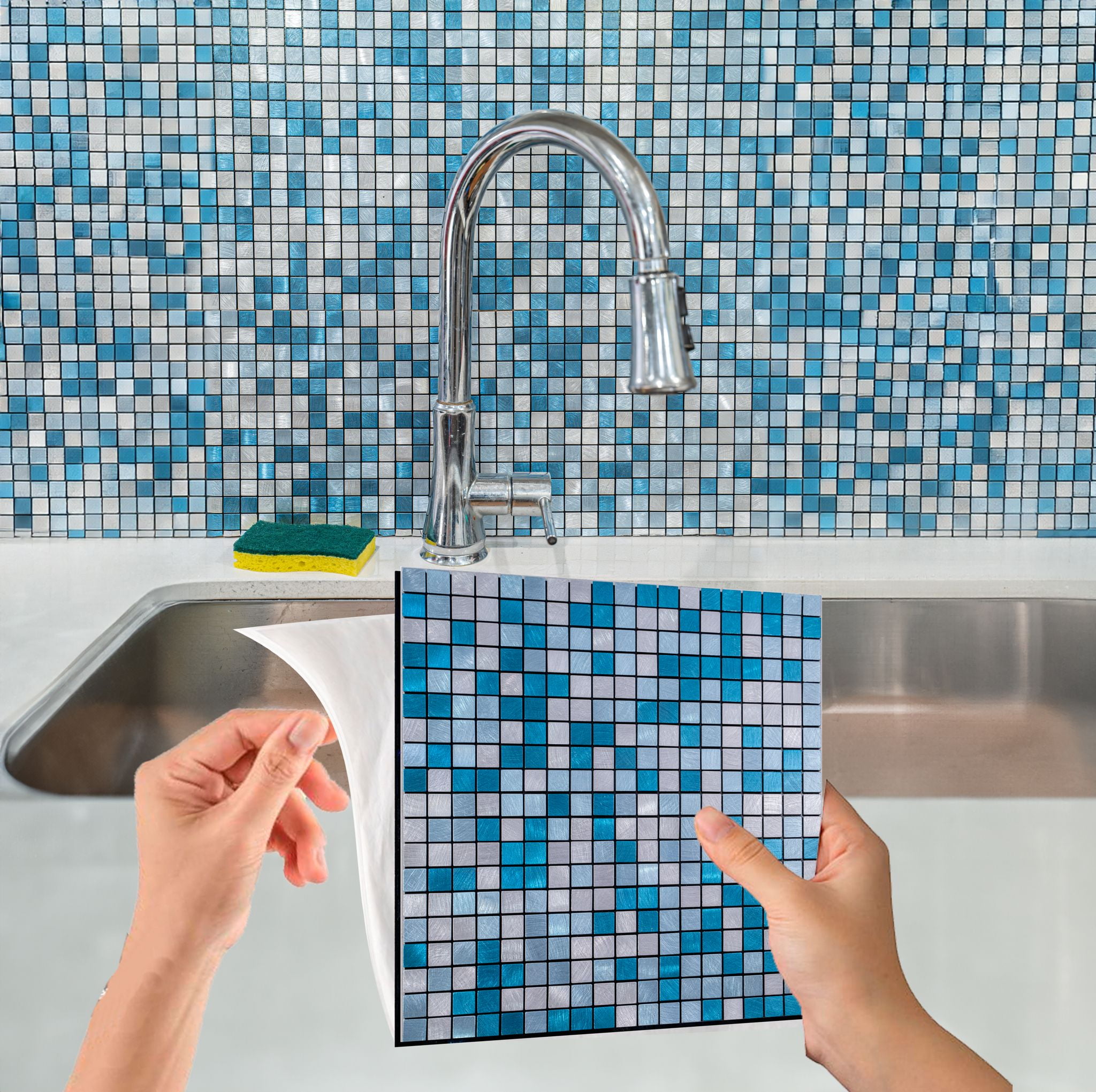 Blue peel and stick aluminum backsplash wall tiles self adhesive aluminum tiles (10-sheet)